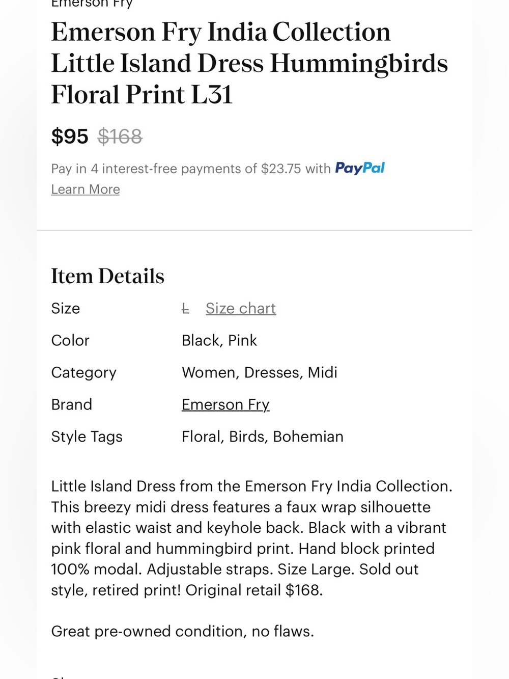 Emerson Fry India Collection Bird Floral Midi Dress Boho Wrap Sundress SZ Medium - Picture 12 of 15